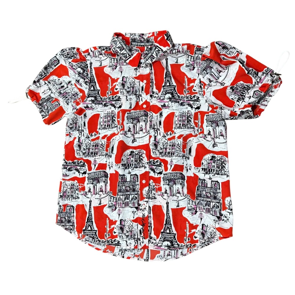 Karl Lagerfeld Paris Print Button Down Shirt Eiffel Tower Graphic Top - Picture 2 of 6